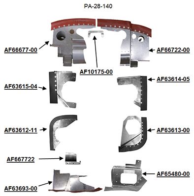 AF65480-00 Pa-28-140 (64-71.5) Lh Fwd Baffle Assy Bare Black Seal