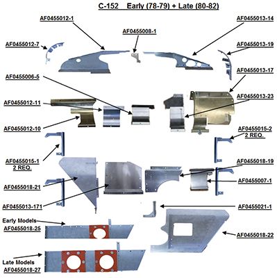 C152-8082BRBK C152 (80-82) Complete Engine Baffle Set, Bare Black Seals